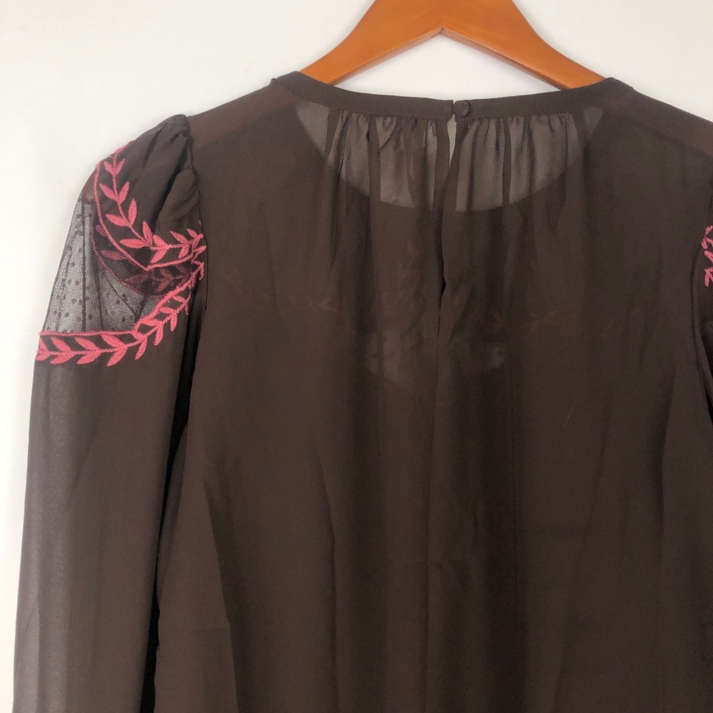 NEW By Anthropologie Long Sleeve Appliqué Blouse‎ Brown Size XXS Embroidered - Picture 5 of 8